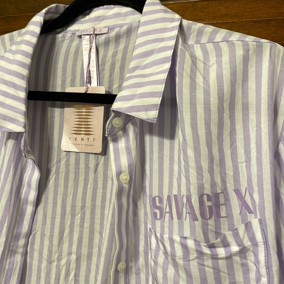NWT Savage X Fenty Coastal Stripe Woven Voile Long Sleeve Sleep Shirt - Picture 5 of 7